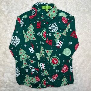 Button-Up Holiday Shirt Long Sleeved Collared Green & Red Size 6